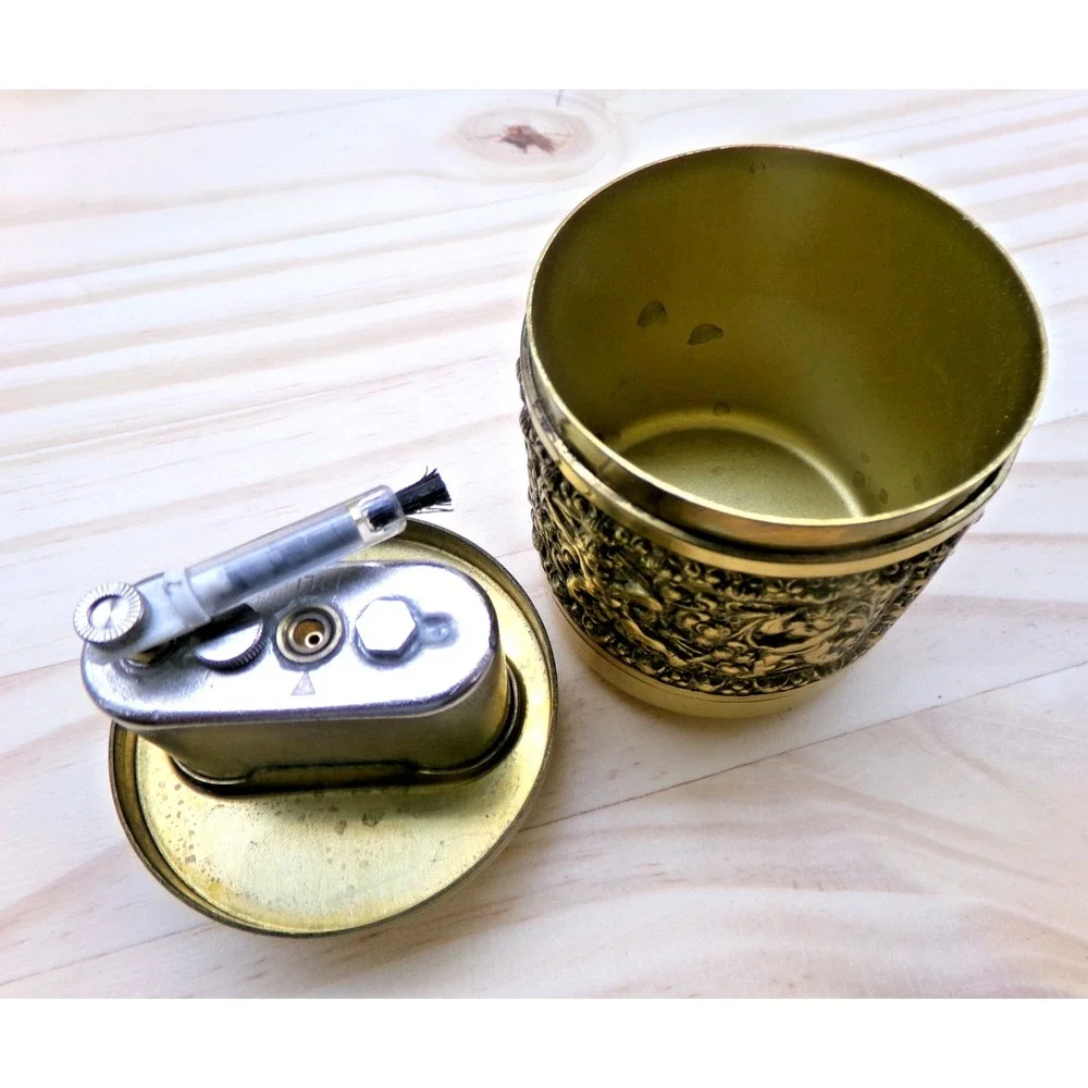 Erhard & Sohne Germany Brass Smokers Set Ashtray Lighter Cigarette Dispenser Vtg